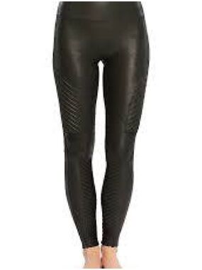 SPANX Black High-Waist Faux leather moto Leggings